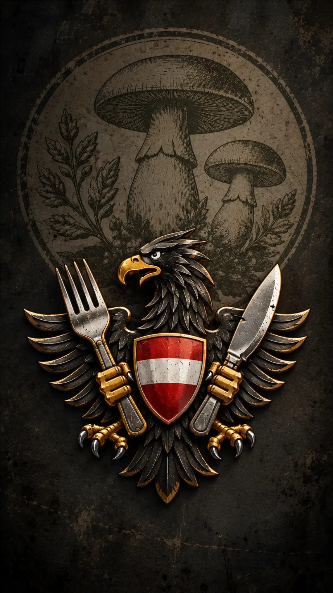Austriaman-Emblem vor dem Zeichen der SchwammerlLoge